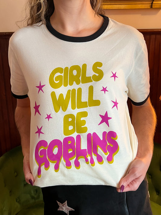 girls will be goblins ringer tee