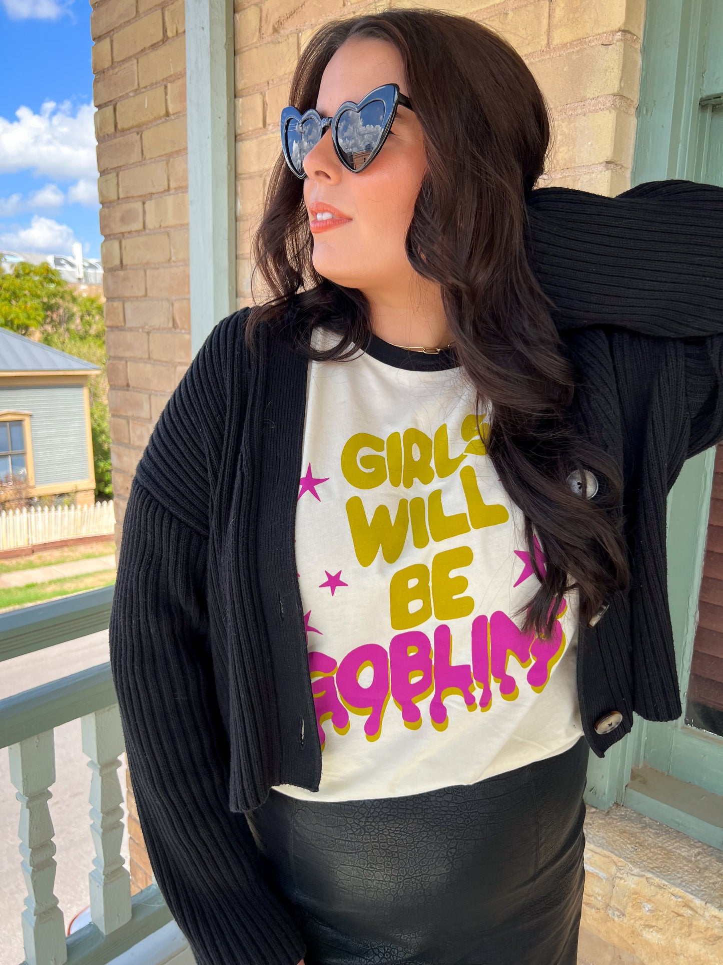 girls will be goblins ringer tee