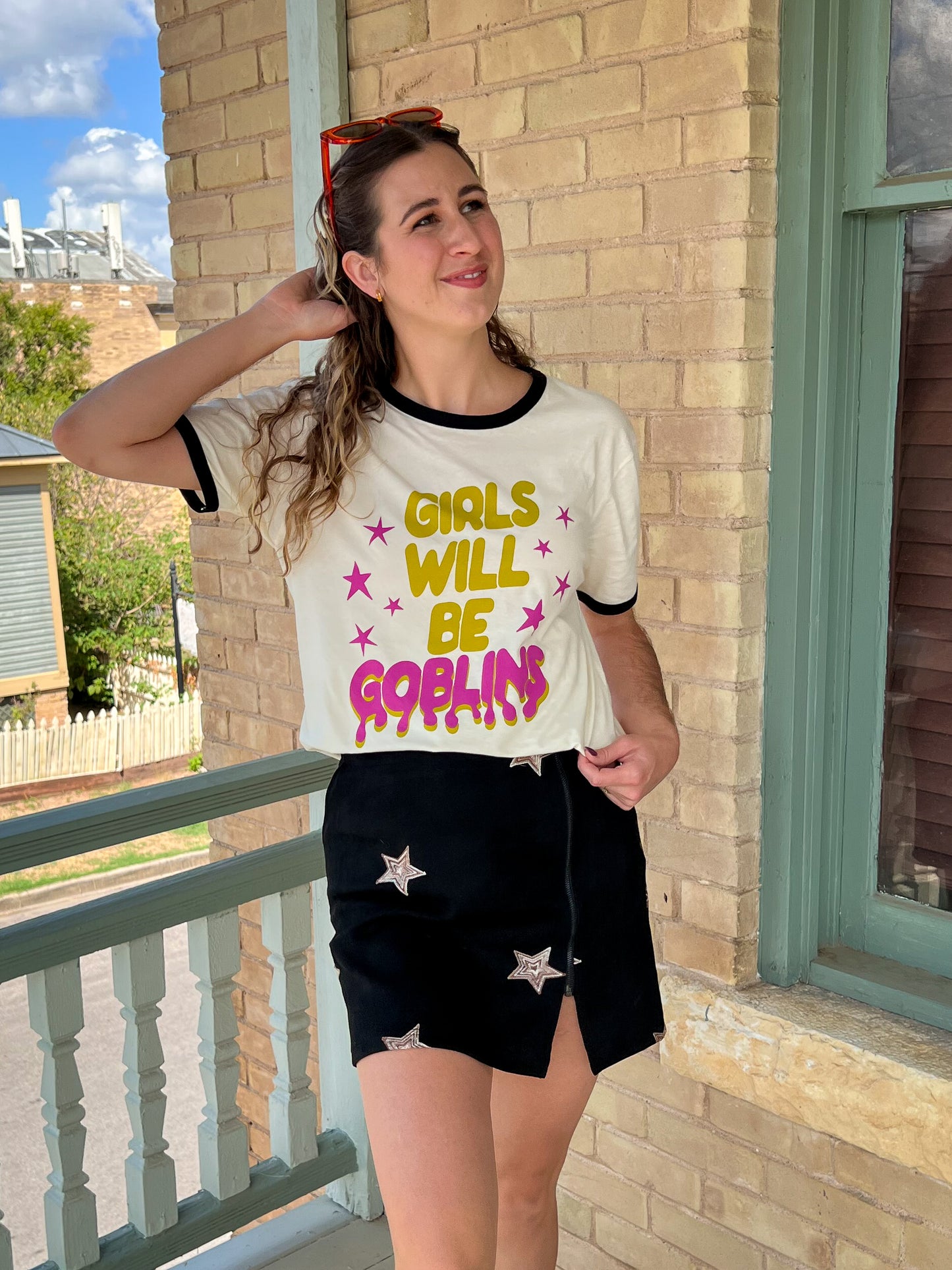 girls will be goblins ringer tee