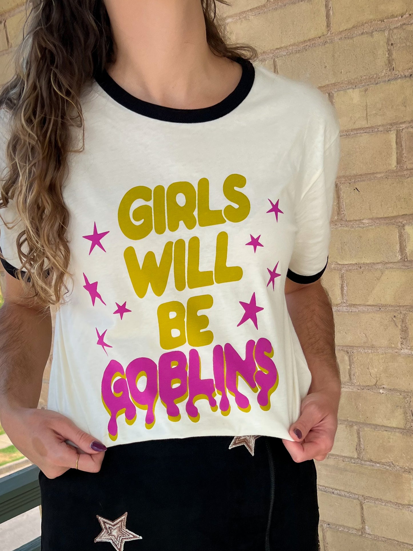girls will be goblins ringer tee