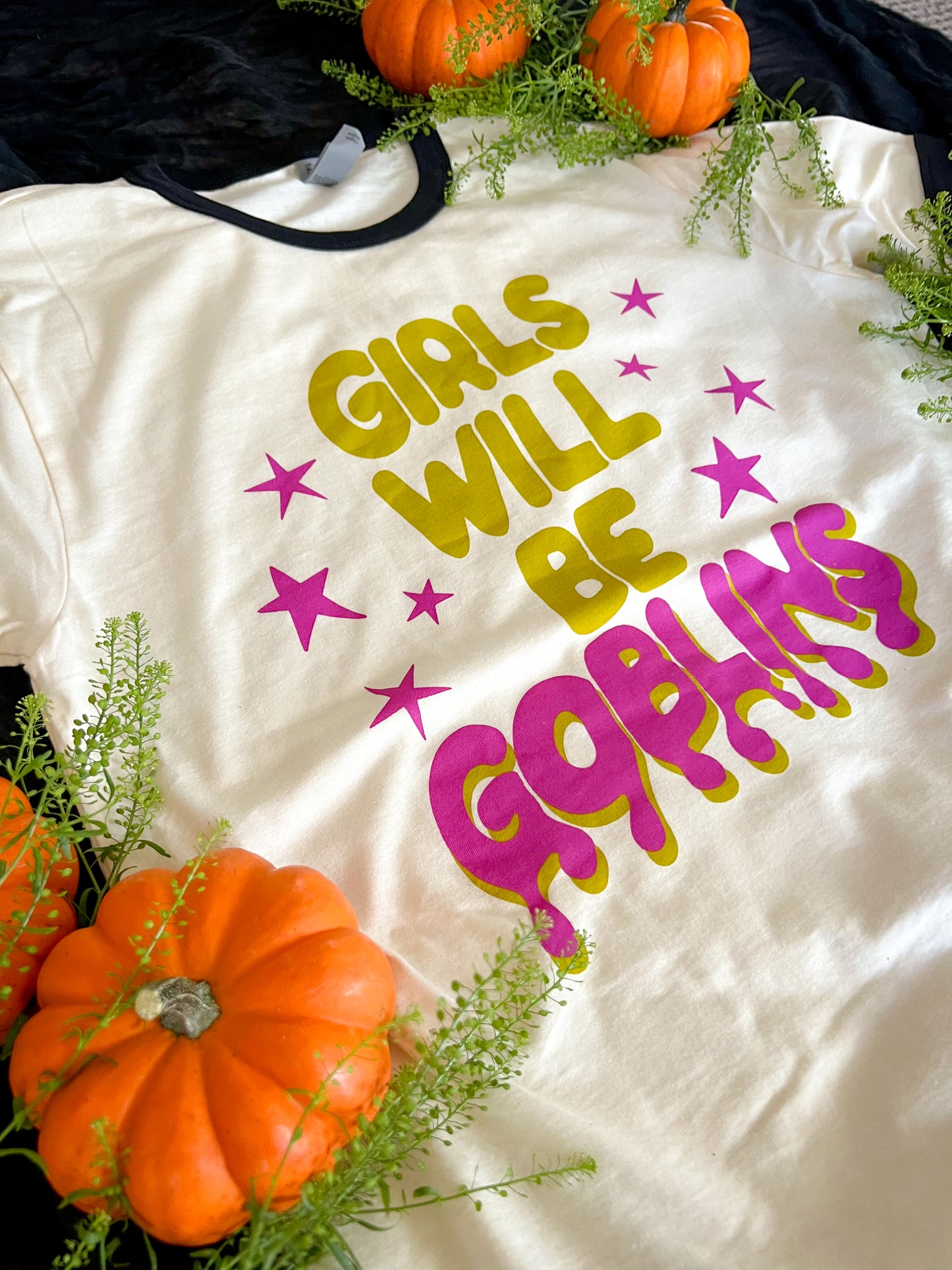 girls will be goblins ringer tee